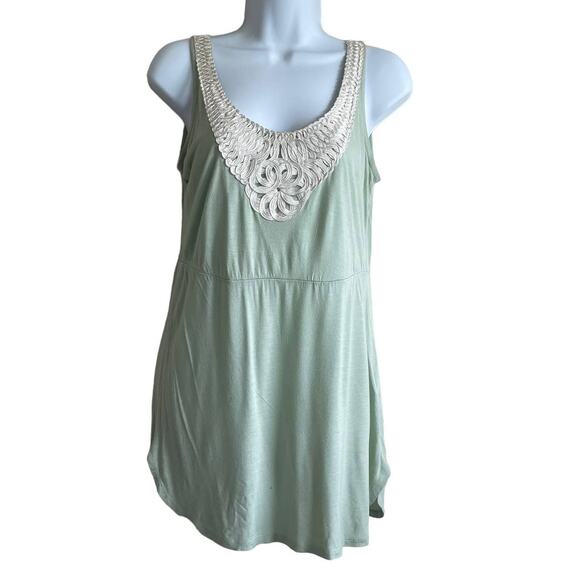 H&M Top Women Small Green Decorative Neckline SleevelessTunic Pullover Side Slit - Picture 1 of 11